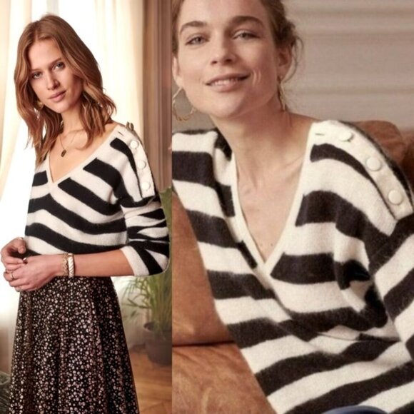 Sezane Nelson Jumper Sweater Striped Size Medium French Knit Mohair Alpaca Pull - Picture 2 of 16